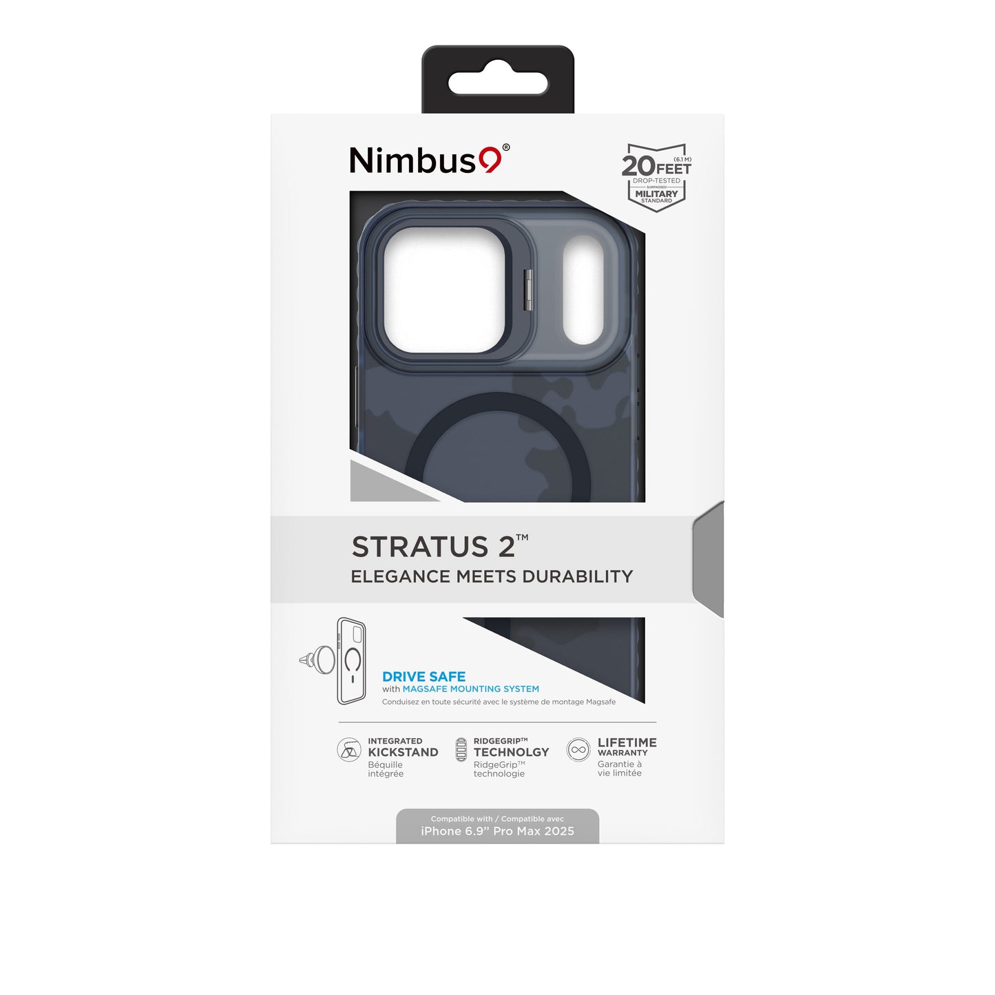 Nimbus9 Stratus 2 iPhone 17 Pro Max MagSafe Case with Kickstand - Blue Camo