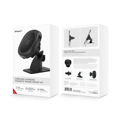 Kit de soporte magnético para teléfono con carga inalámbrica Nimbus9 para rejilla de ventilación o salpicadero - Negro