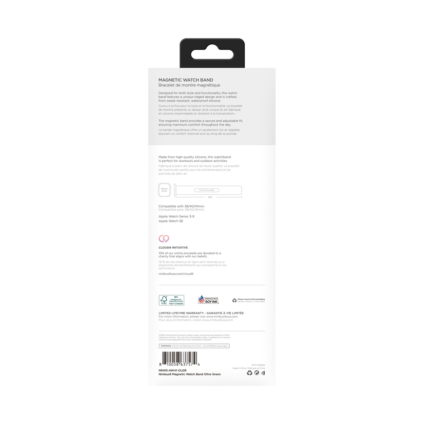 Bracelet magnétique Nimbus9 pour Apple Watch 41 mm – Vert olive