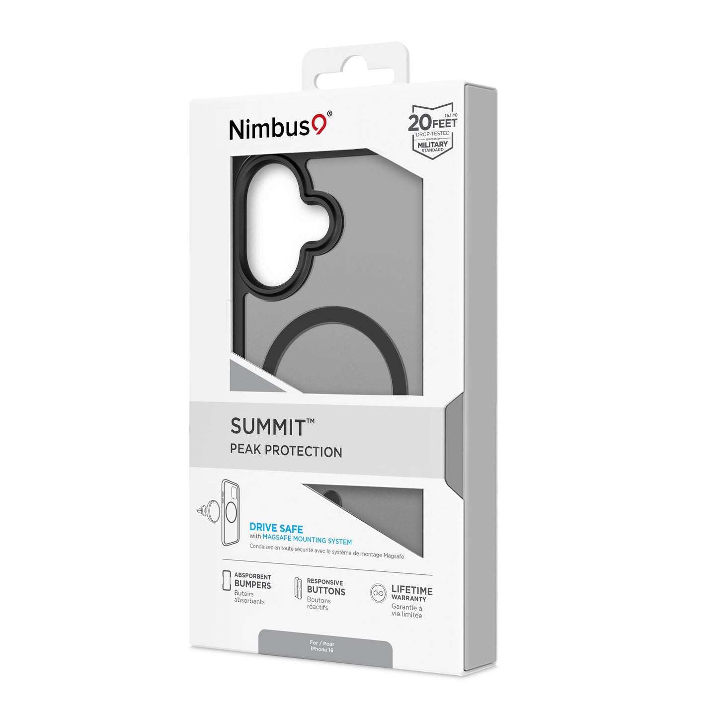 Coque MagSafe Nimbus9 Summit pour iPhone 16 – Noir givré