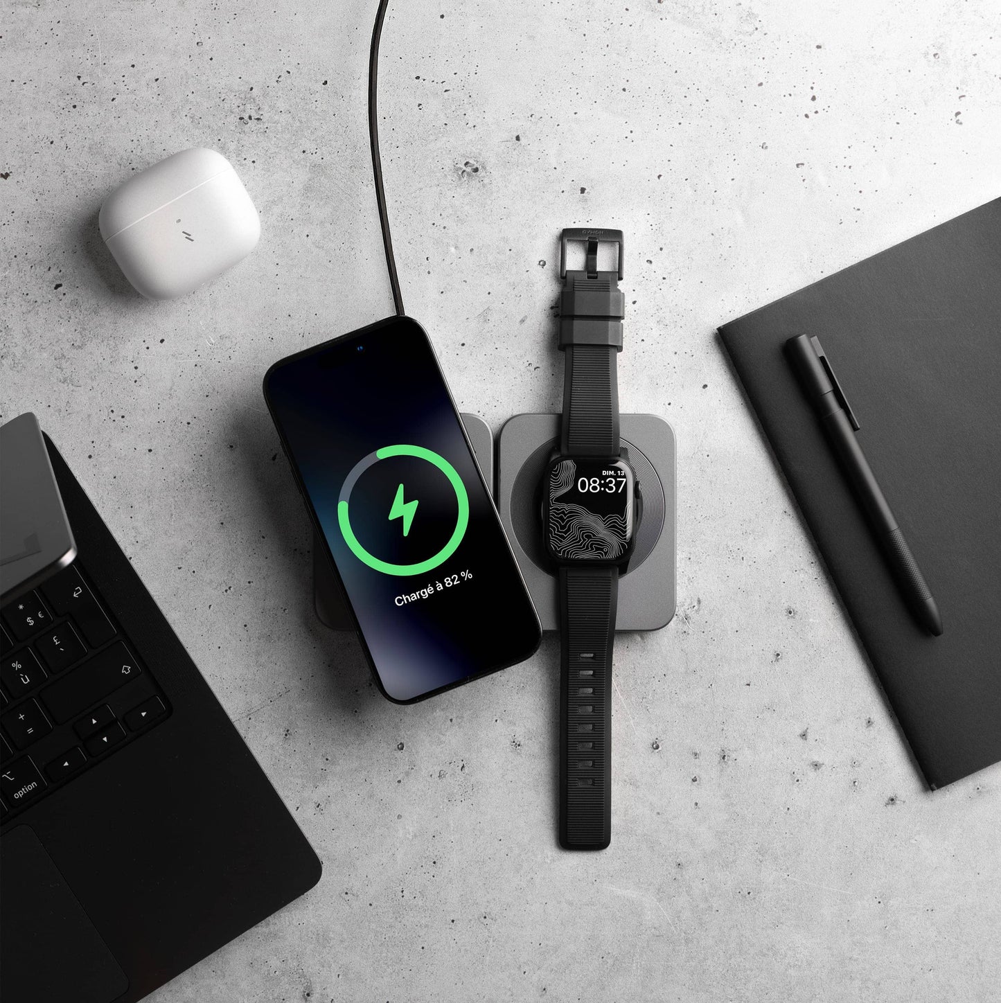 Chargeur sans fil 3-en-1 Nimbus9 Qi2 - Gris brossé