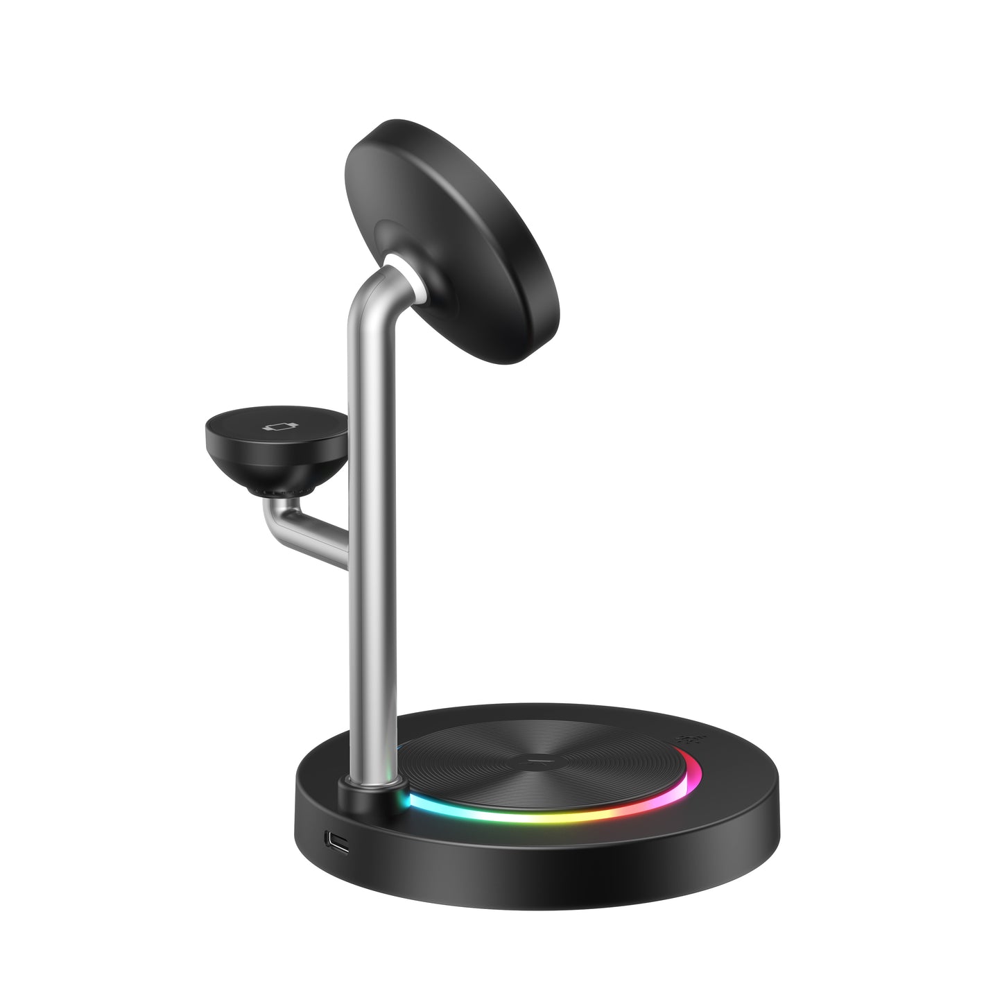 Nimbus9 TrioStand 3-in-1 Qi2 Wireless Charging Stand with Ambient Lighting MagSafe Compatible for Phone, Earbuds & Smartwatch - Black