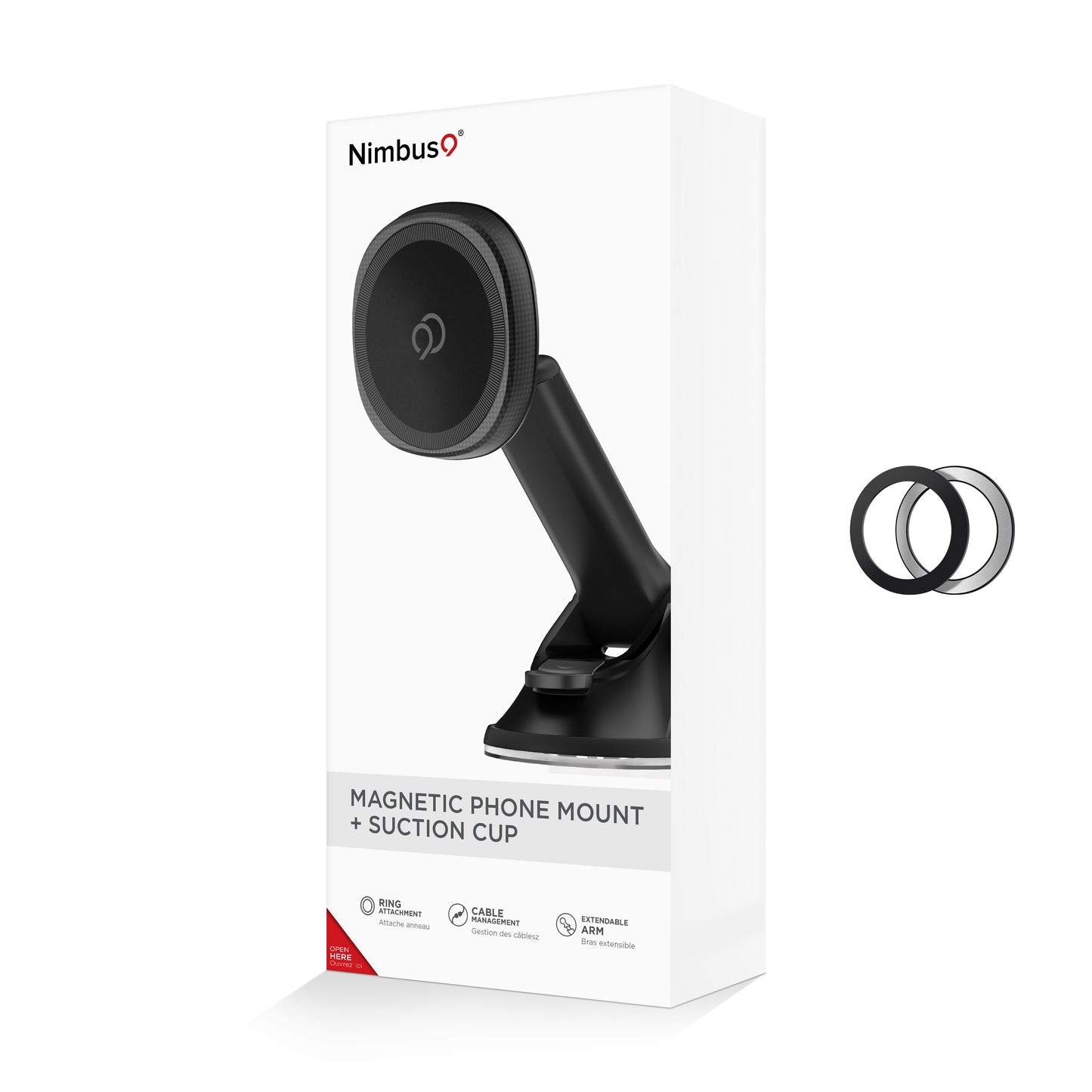 Support magnétique pour téléphone Nimbus9 avec ventouse - Noir
