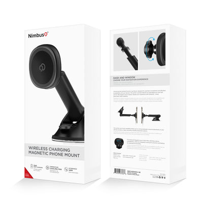 Support de téléphone magnétique à ventouse et chargement sans fil Nimbus9 – Noir