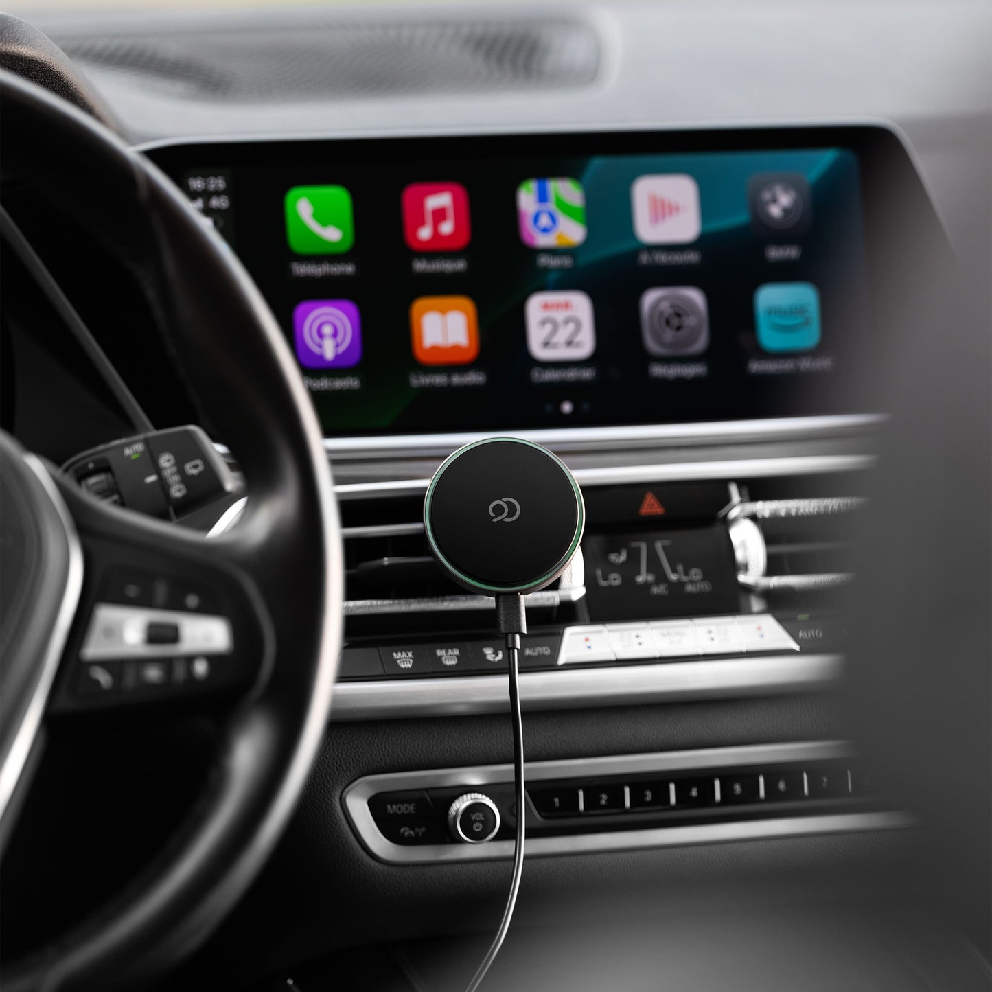 Chargeur sans fil pour voiture Nimbus9 Qi2, support compatible MagSafe – Gris brossé