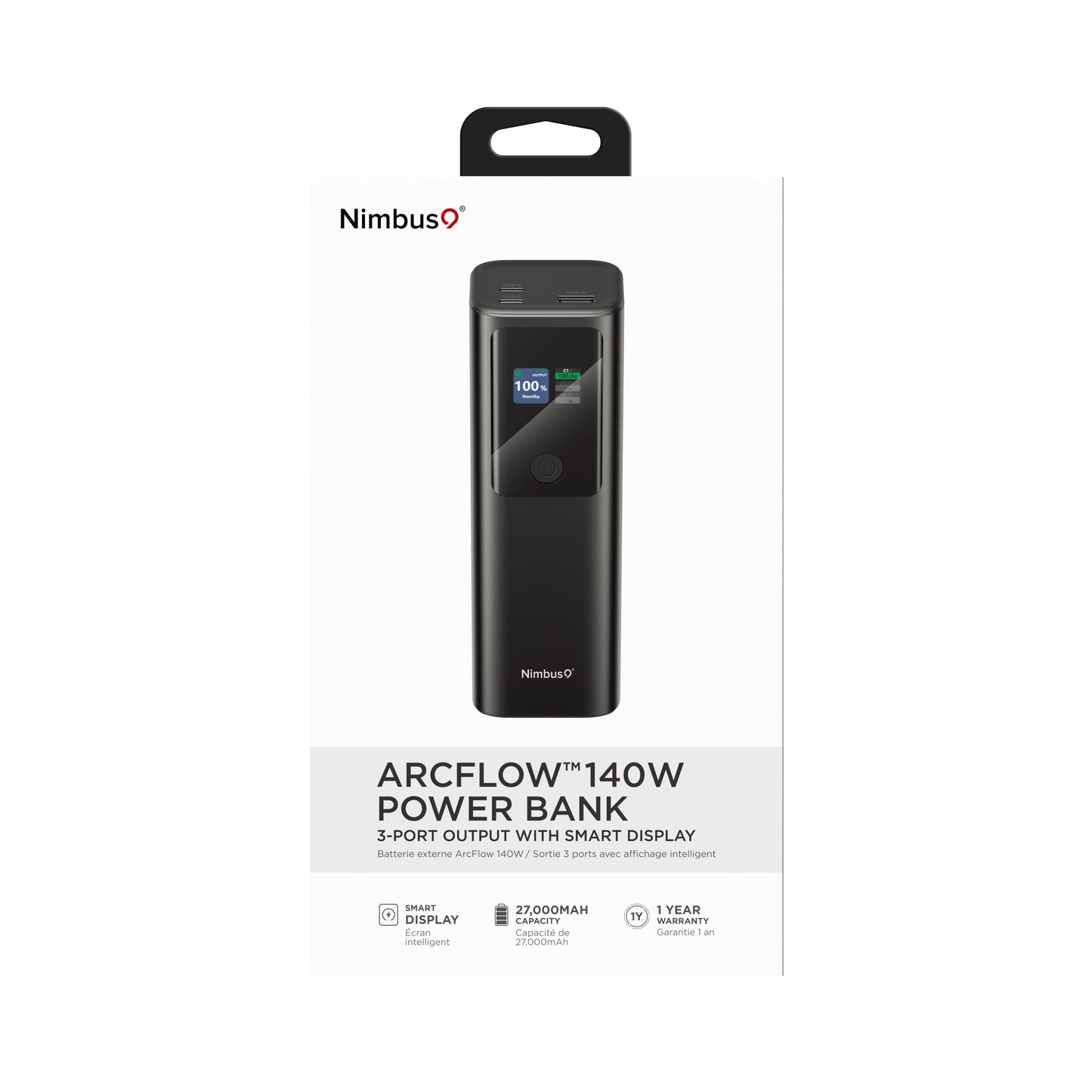 Nimbus9 140W GaN Power Bank with Retractable USB-C Cable