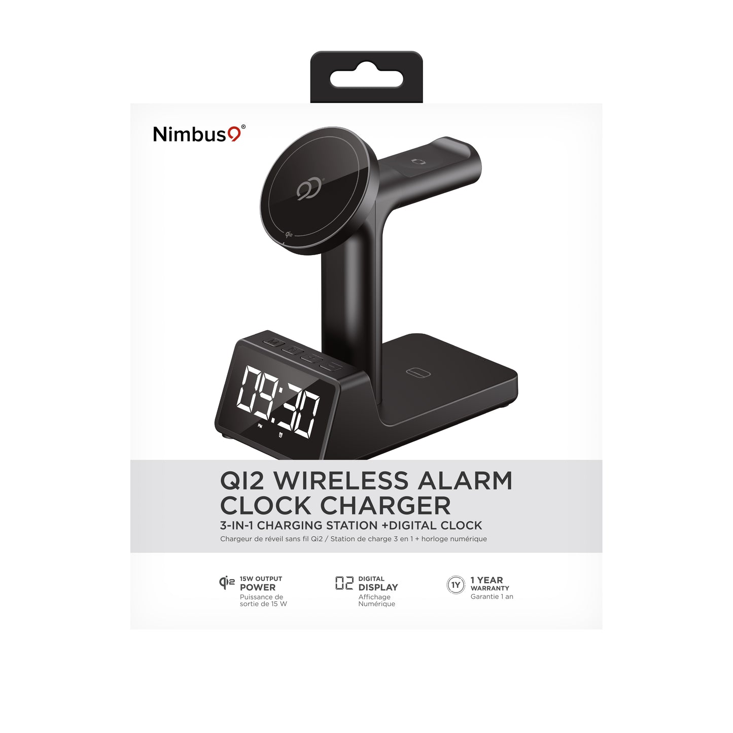 Nimbus9 Qi2 Wireless Charging Alarm Clock Stand MagSafe & Watch Compatible