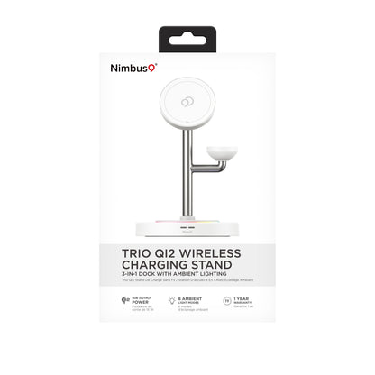 Nimbus9 TrioStand 3-in-1 Qi2 Wireless Charging Stand with Ambient Lighting MagSafe Compatible for Phone, Earbuds & Smartwatch