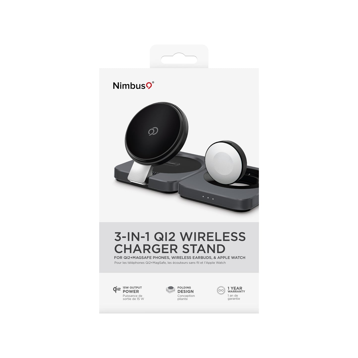 Chargeur sans fil 3-en-1 Nimbus9 Qi2 - Gris brossé