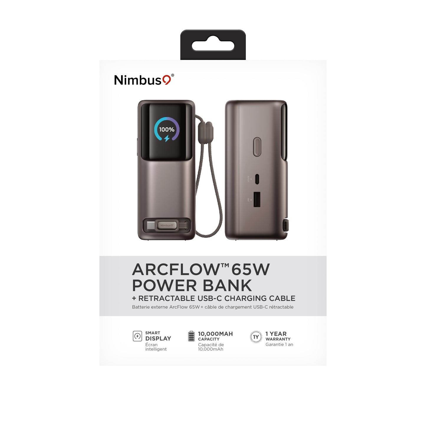 Nimbus9 65W GaN Power Bank with Retractable USB-C Cable