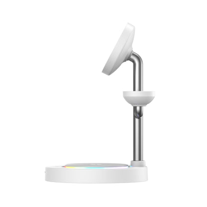 Nimbus9 TrioStand 3-in-1 Qi2 Wireless Charging Stand with Ambient Lighting MagSafe Compatible for Phone, Earbuds & Smartwatch - White