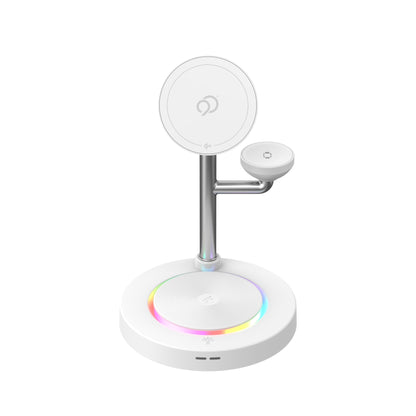Nimbus9 TrioStand 3-in-1 Qi2 Wireless Charging Stand with Ambient Lighting MagSafe Compatible for Phone, Earbuds & Smartwatch - White