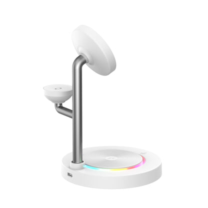 Nimbus9 TrioStand 3-in-1 Qi2 Wireless Charging Stand with Ambient Lighting MagSafe Compatible for Phone, Earbuds & Smartwatch - White