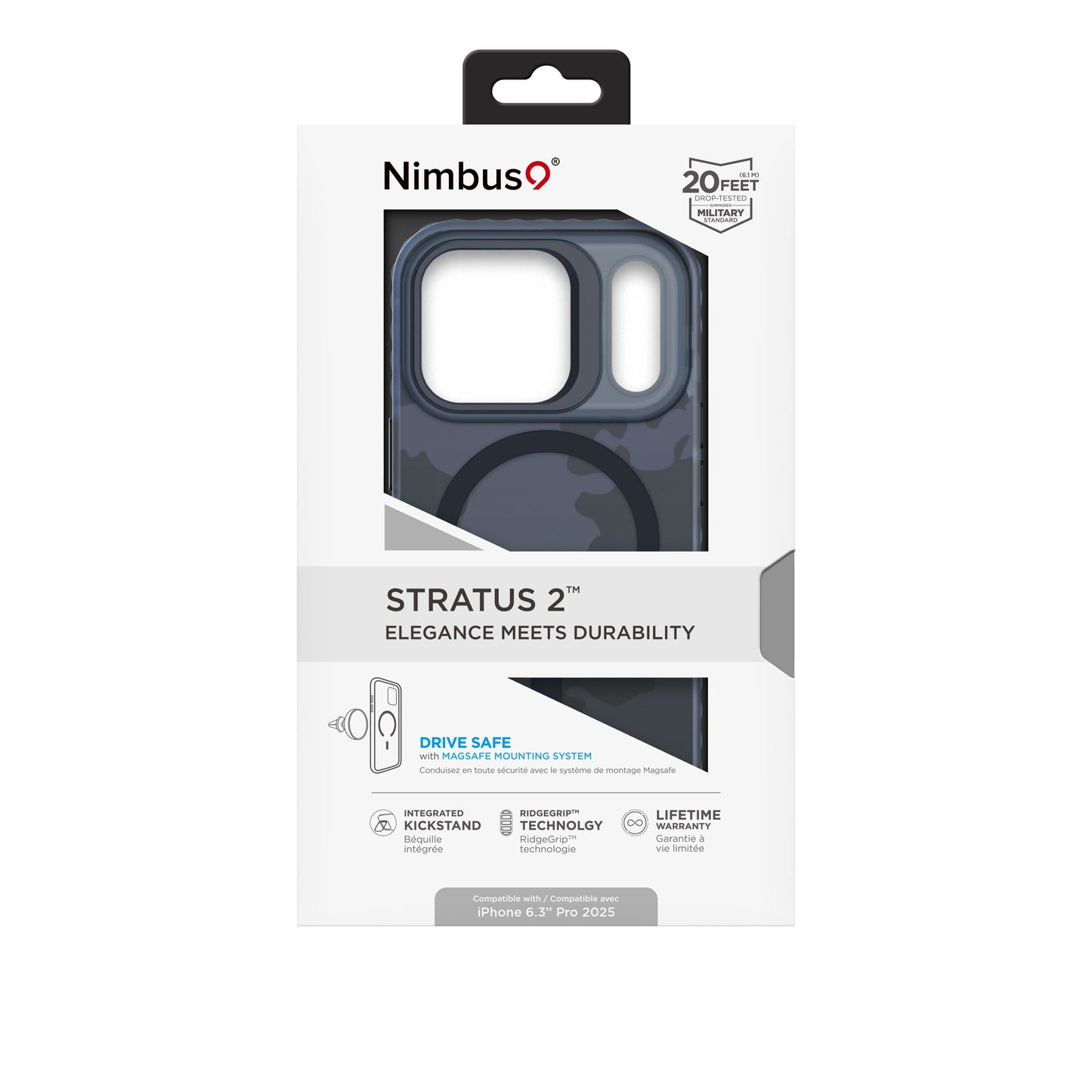 Nimbus9 Stratus 2 iPhone 17 Pro MagSafe Case with Kickstand - Blue Camo