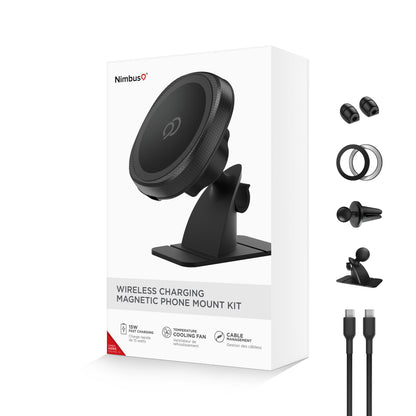 Nimbus9 Wireless Charging Magnetic Vent/Dash Phone Mount Kit - Black