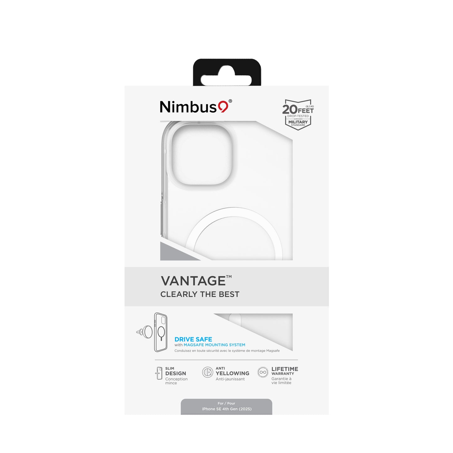 Coque MagSafe transparente Nimbus9 Vantage pour iPhone 16e – Transparente