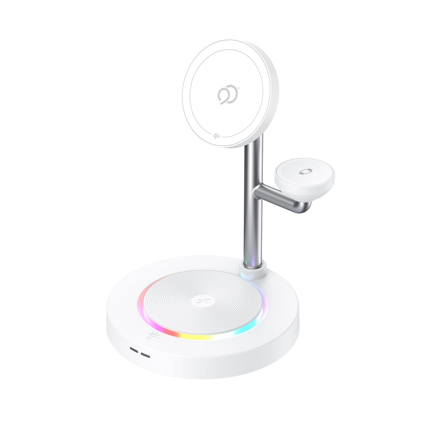 Nimbus9 TrioStand 3-in-1 Qi2 Wireless Charging Stand with Ambient Lighting MagSafe Compatible for Phone, Earbuds & Smartwatch - White