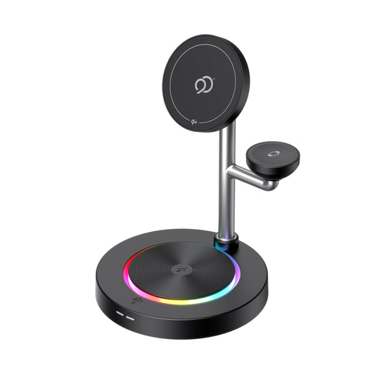 Nimbus9 TrioStand 3-in-1 Qi2 Wireless Charging Stand with Ambient Lighting MagSafe Compatible for Phone, Earbuds & Smartwatch