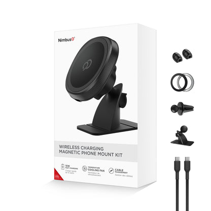 Kit de soporte magnético para teléfono con carga inalámbrica Nimbus9 para rejilla de ventilación o salpicadero - Negro
