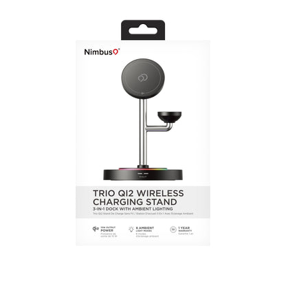 Nimbus9 TrioStand 3-in-1 Qi2 Wireless Charging Stand with Ambient Lighting MagSafe Compatible for Phone, Earbuds & Smartwatch