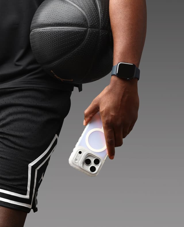 Stratus 2 case held courtside by a player with a basketball under one arm