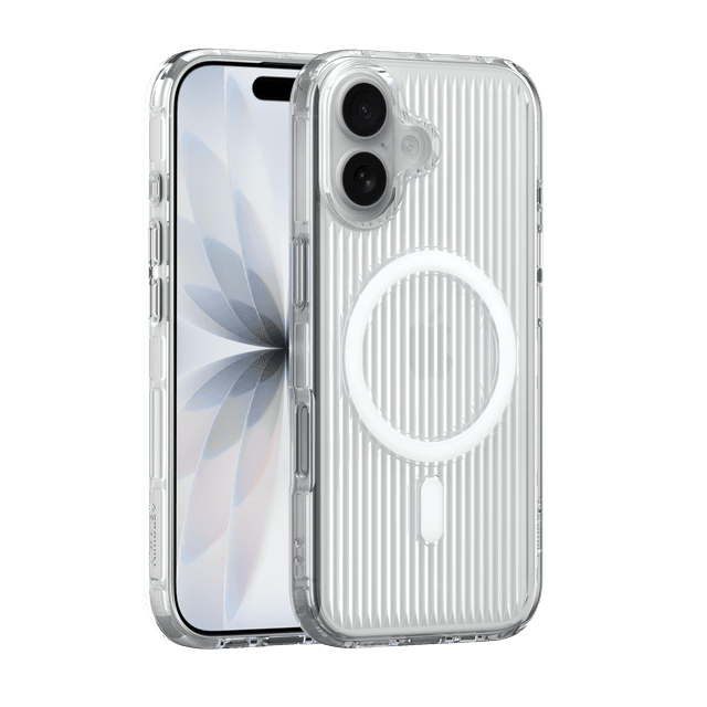 Nimbus9 Alto 2 iPhone 17 MagSafe Case in Clear on a White iPhone 17