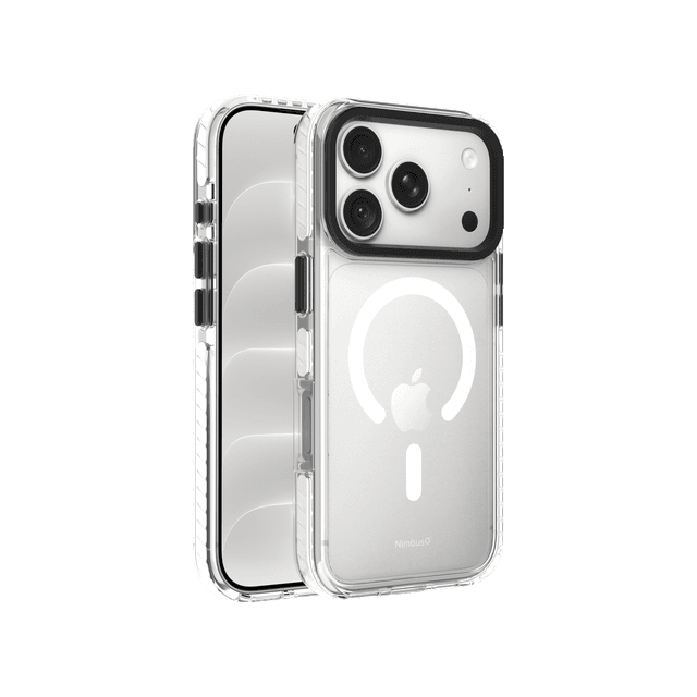 Nimbus9 Phantom 3 iPhone 18 Pro / 17 Pro MagSafe Case in Clear on a Silver iPhone 18 Pro
