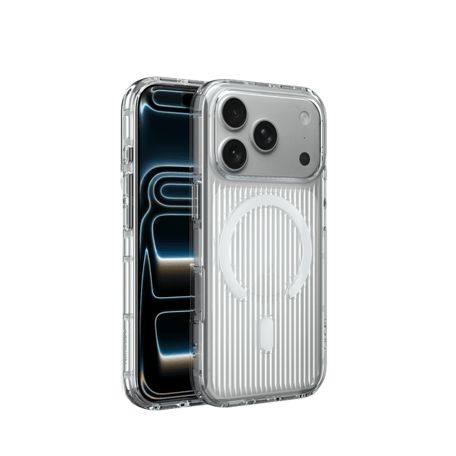 Nimbus9 Alto 2 iPhone 17 Pro MagSafe Case in Clear on a Silver iPhone 17 Pro