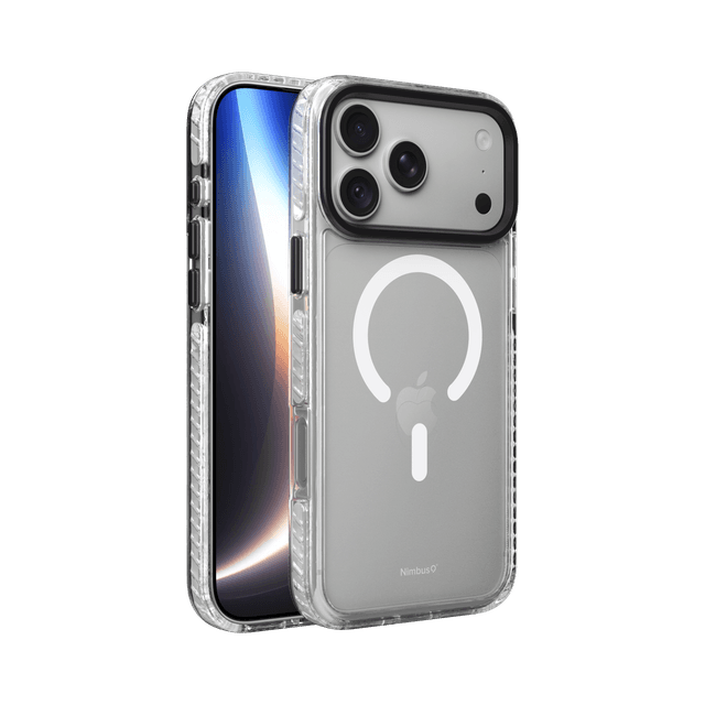 Nimbus9 Phantom 3 iPhone 18 Pro Max / 17 Pro Max MagSafe Case in Clear on a Silver iPhone 18 Pro Max