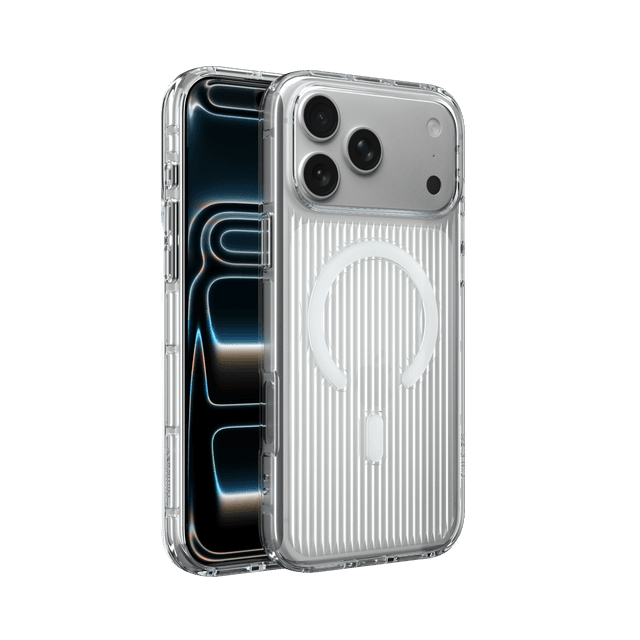 Nimbus9 Alto 2 iPhone 17 Pro Max MagSafe Case in Clear on a Silver iPhone 17 Pro Max