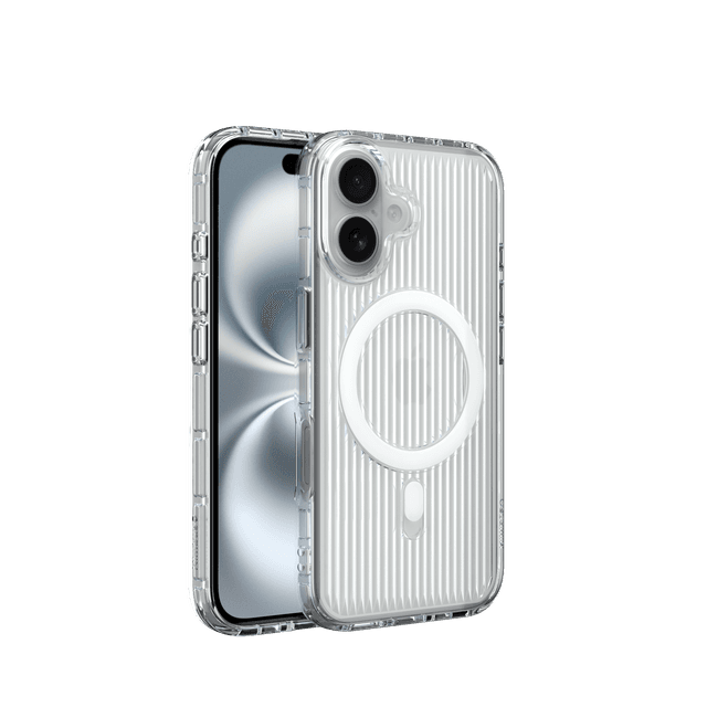 Nimbus9 Alto 2 iPhone 16 MagSafe Case in Clear on a White iPhone 16